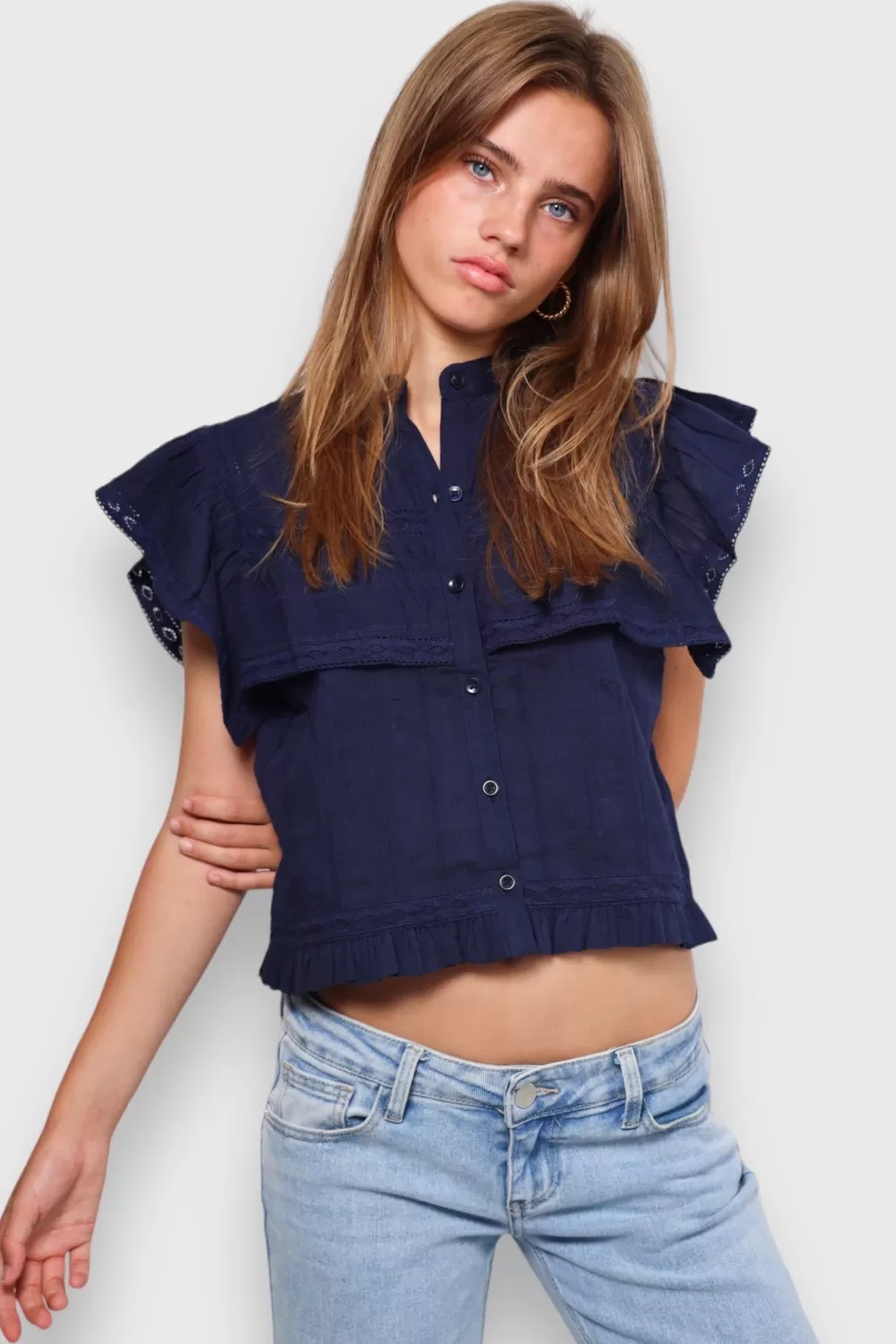 Tops^Meet Me There Darling Blouse Navy