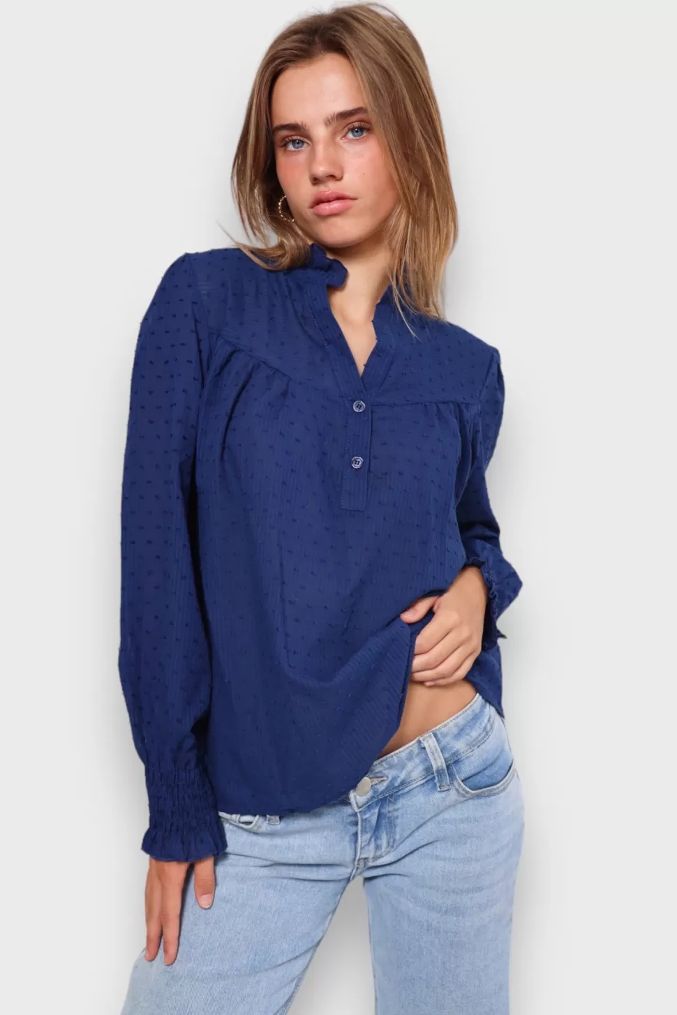 Tops^Meet Me There Dots Blouse Blue