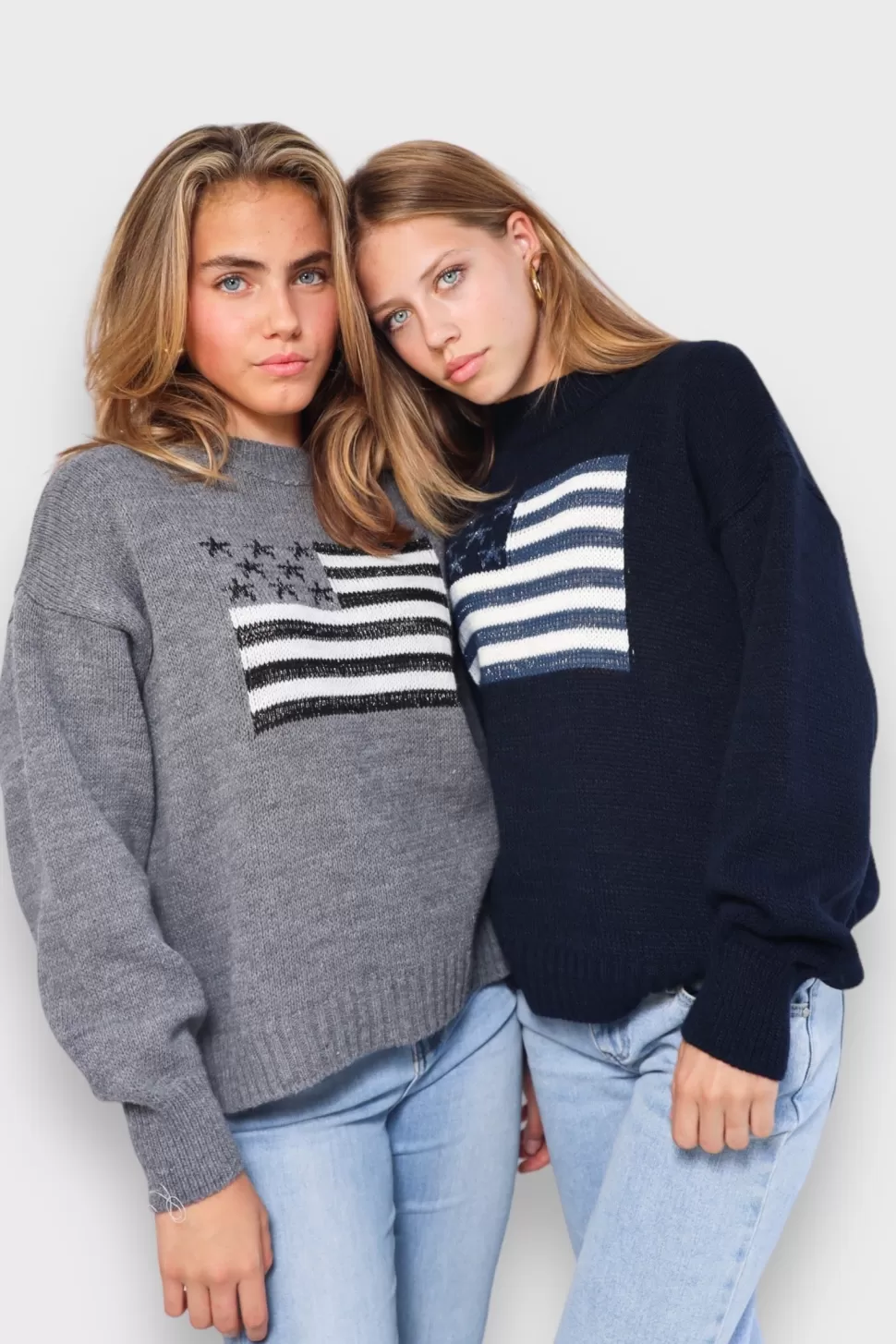 Tops^Meet Me There Glitter Flag Sweater Navy