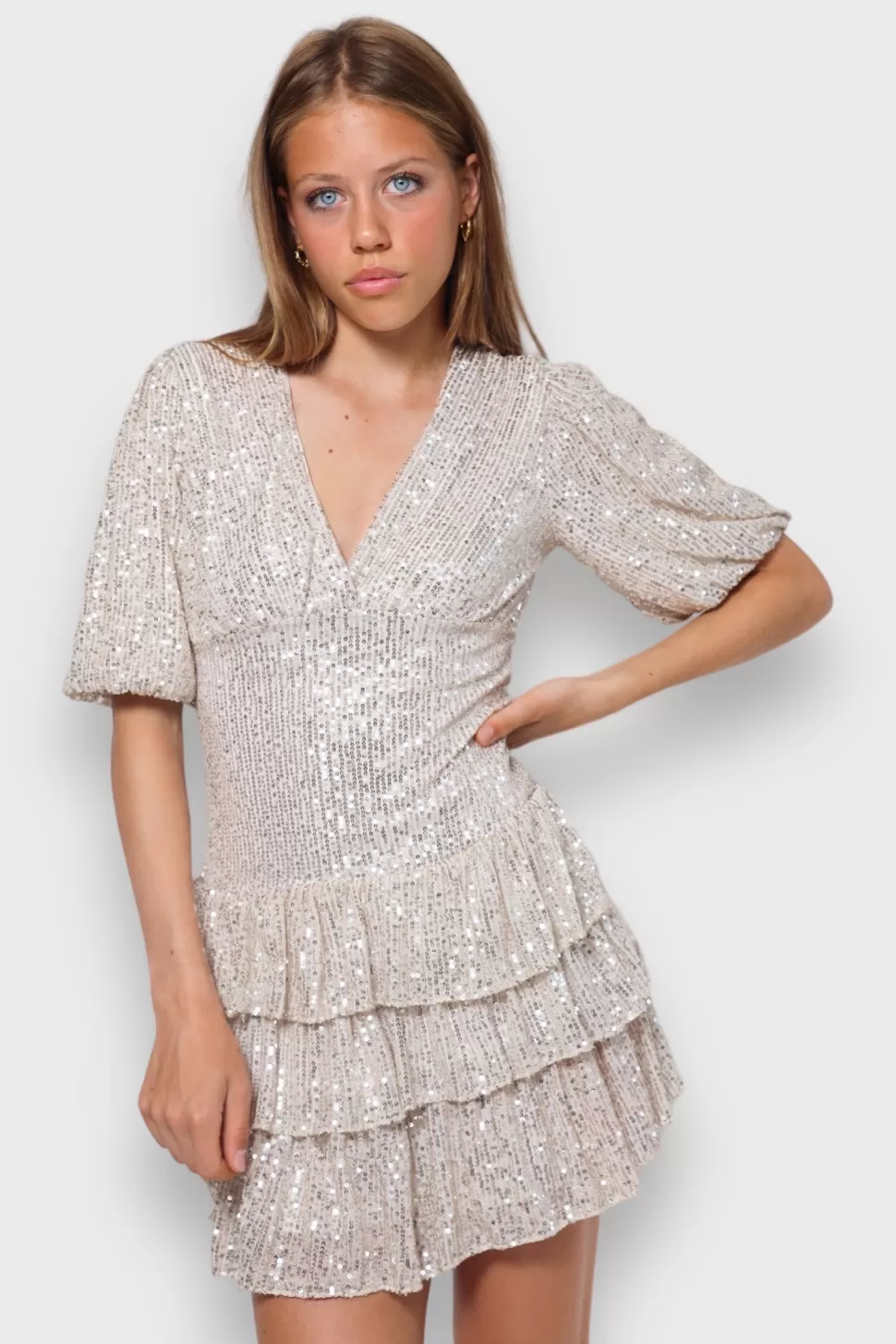 Jurkjes^Meet Me There Miami Glitter Dress Champagne