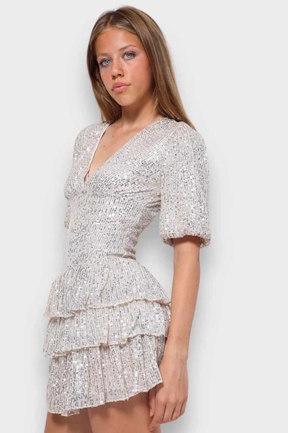 Jurkjes^Meet Me There Miami Glitter Dress Champagne