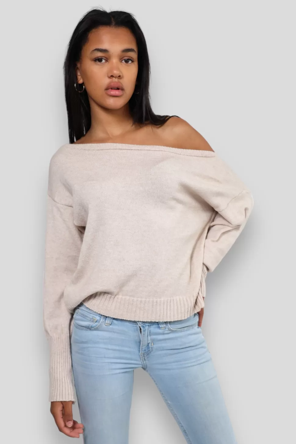 Tops^Meet Me There One Shoulder Sweater Beige