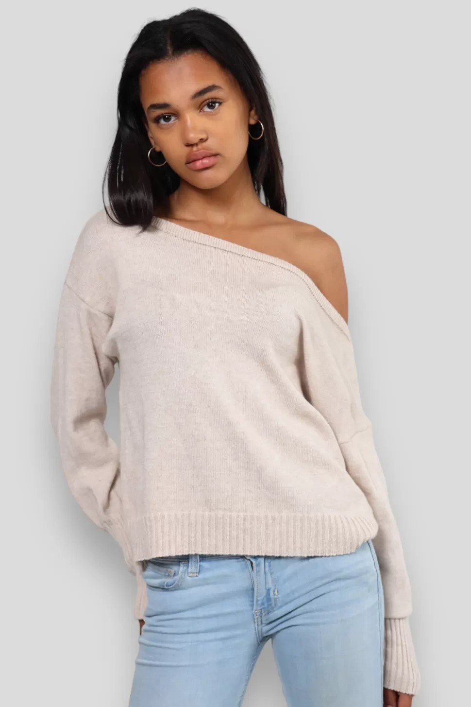 Tops^Meet Me There One Shoulder Sweater Beige