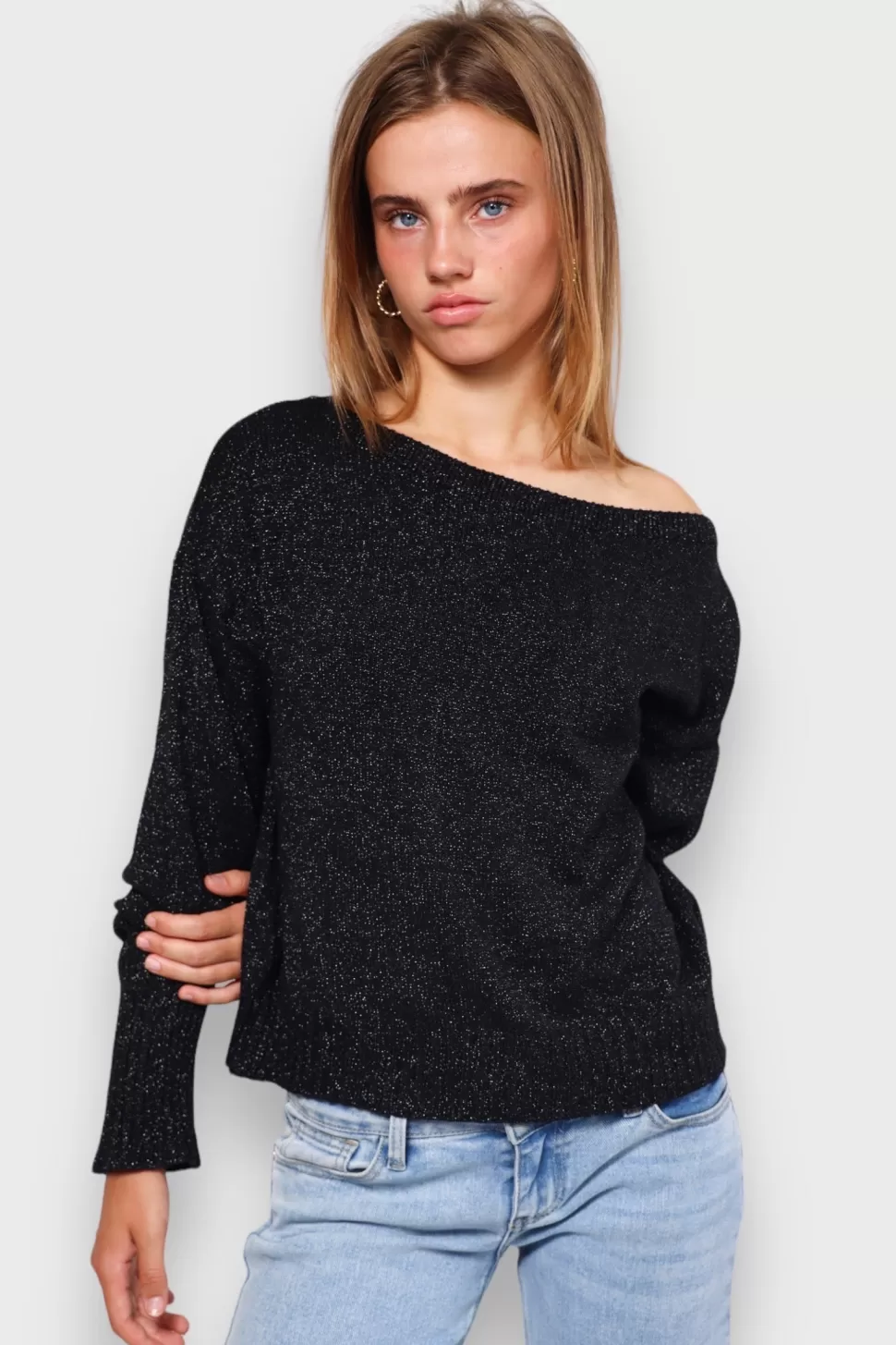 Vesten En Truien^Meet Me There One Shoulder Sweater Black Glitter