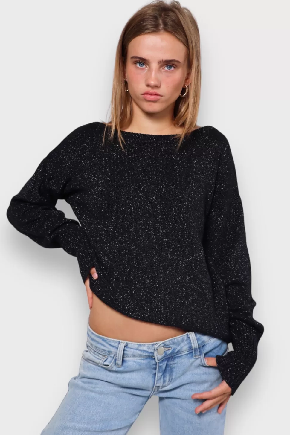 Vesten En Truien^Meet Me There One Shoulder Sweater Black Glitter