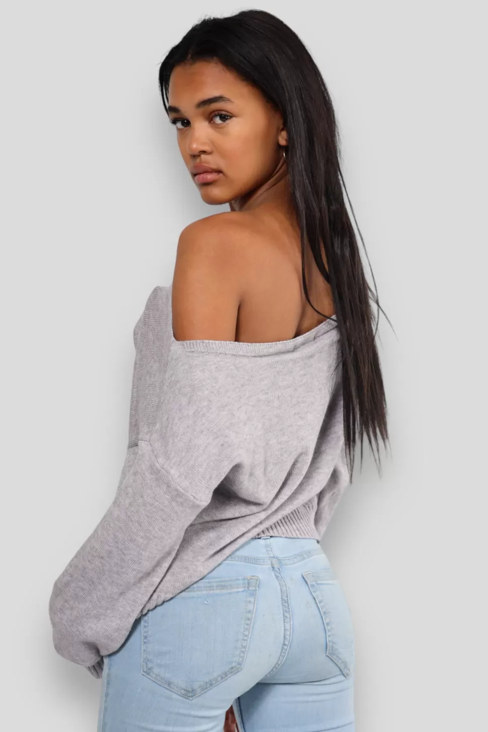 Tops^Meet Me There One Shoulder Sweater Grey