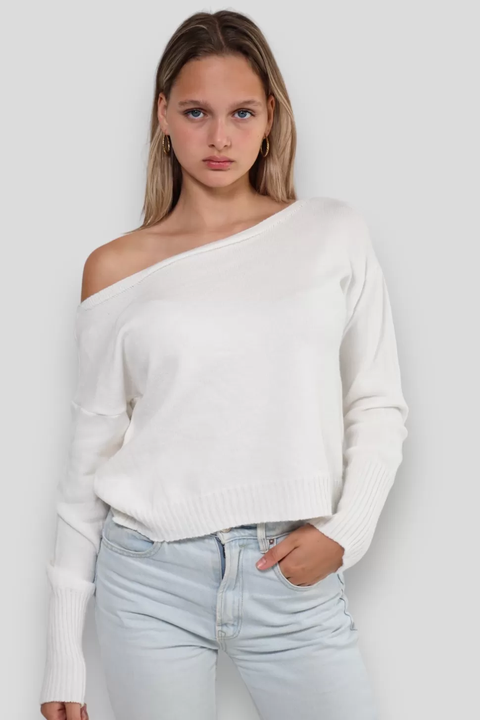 Tops^Meet Me There One Shoulder Sweater White