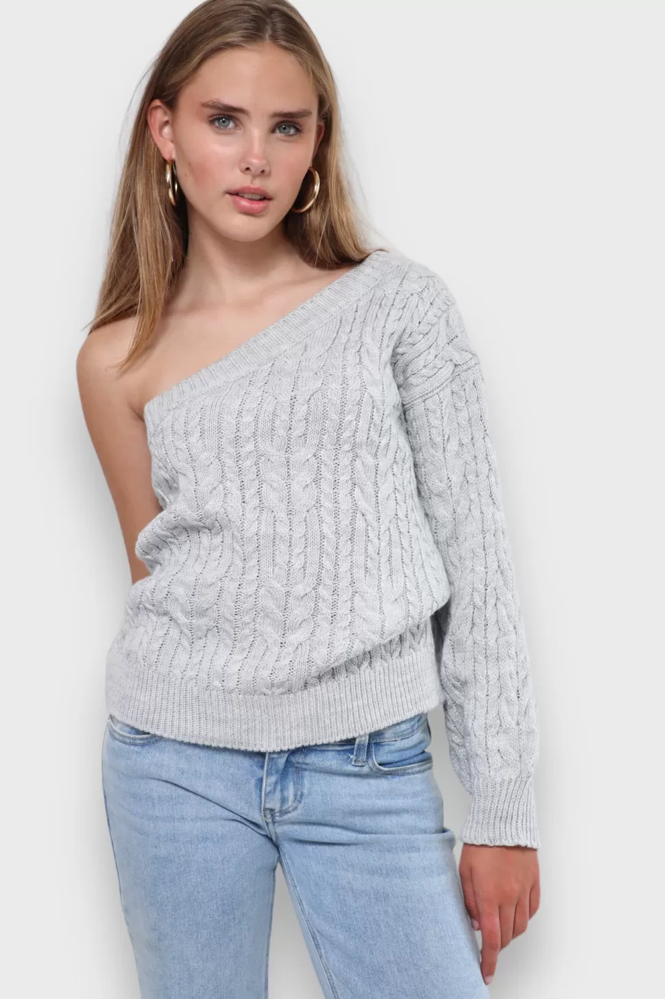 Tops^Meet Me There One Sleeve Sweater Grey