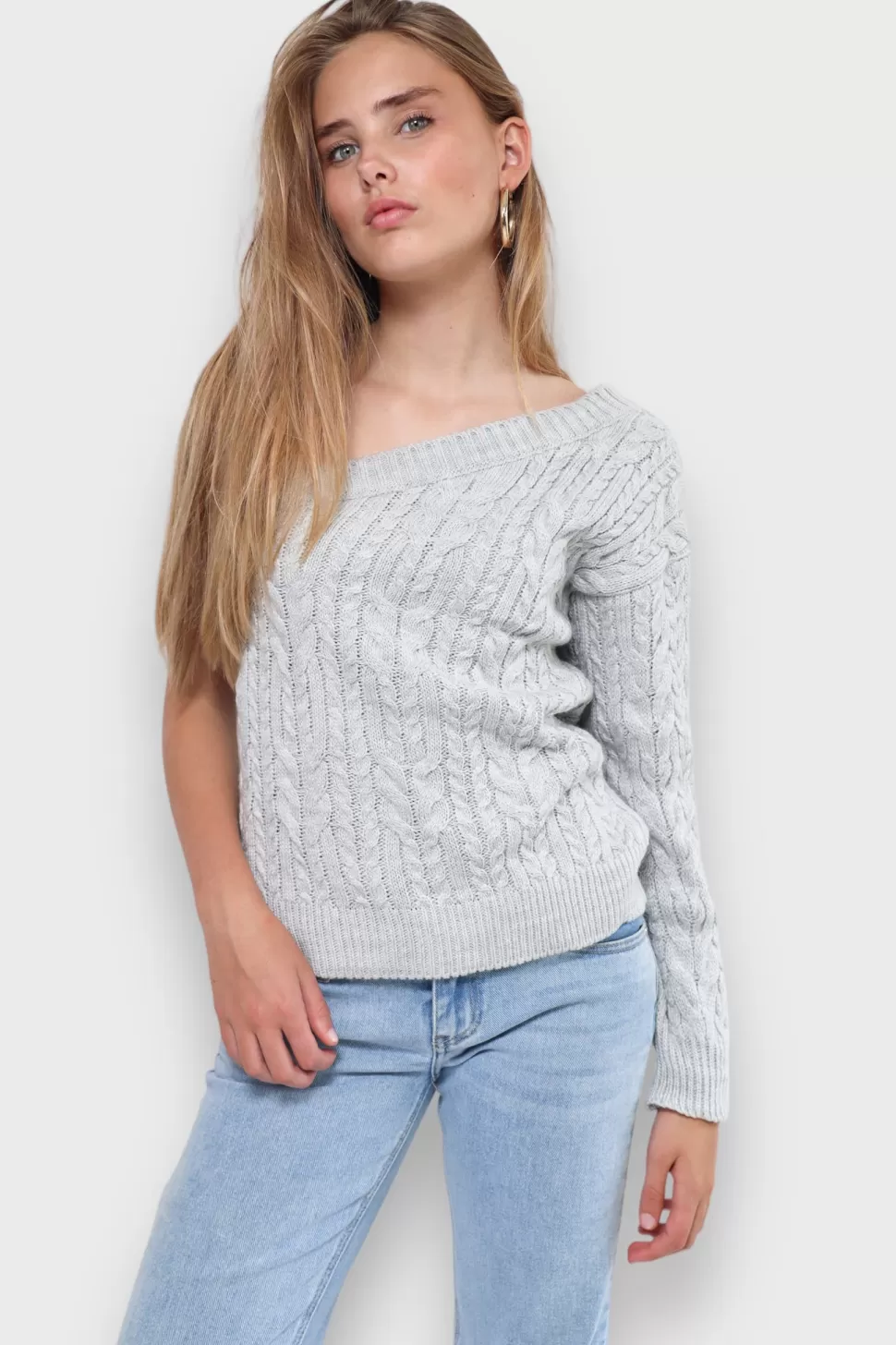 Tops^Meet Me There One Sleeve Sweater Grey