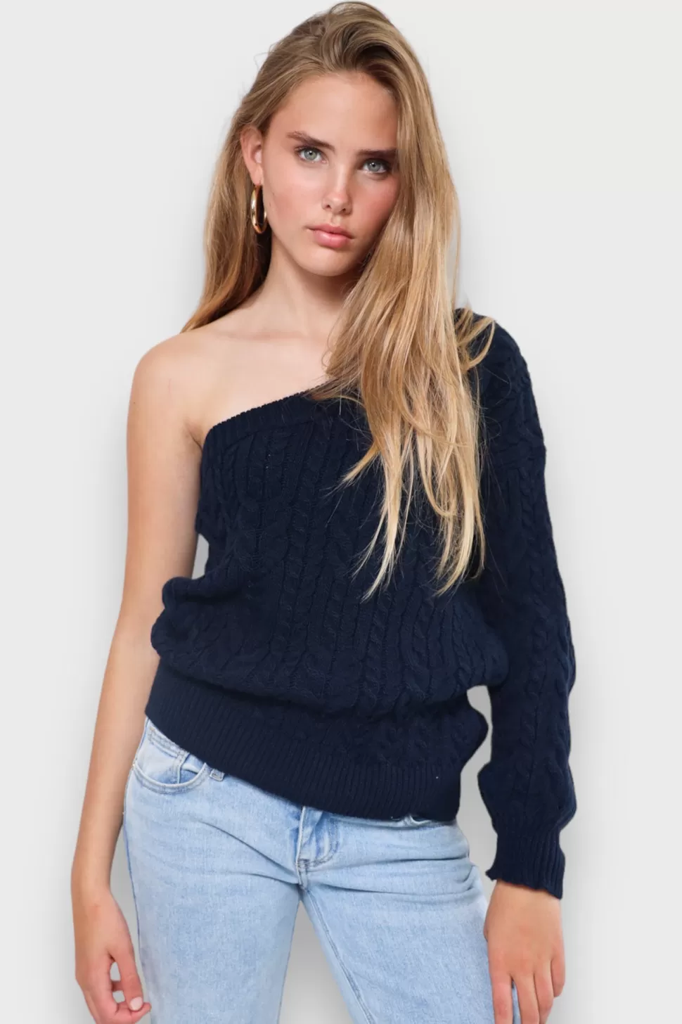 Tops^Meet Me There One Sleeve Sweater Navy