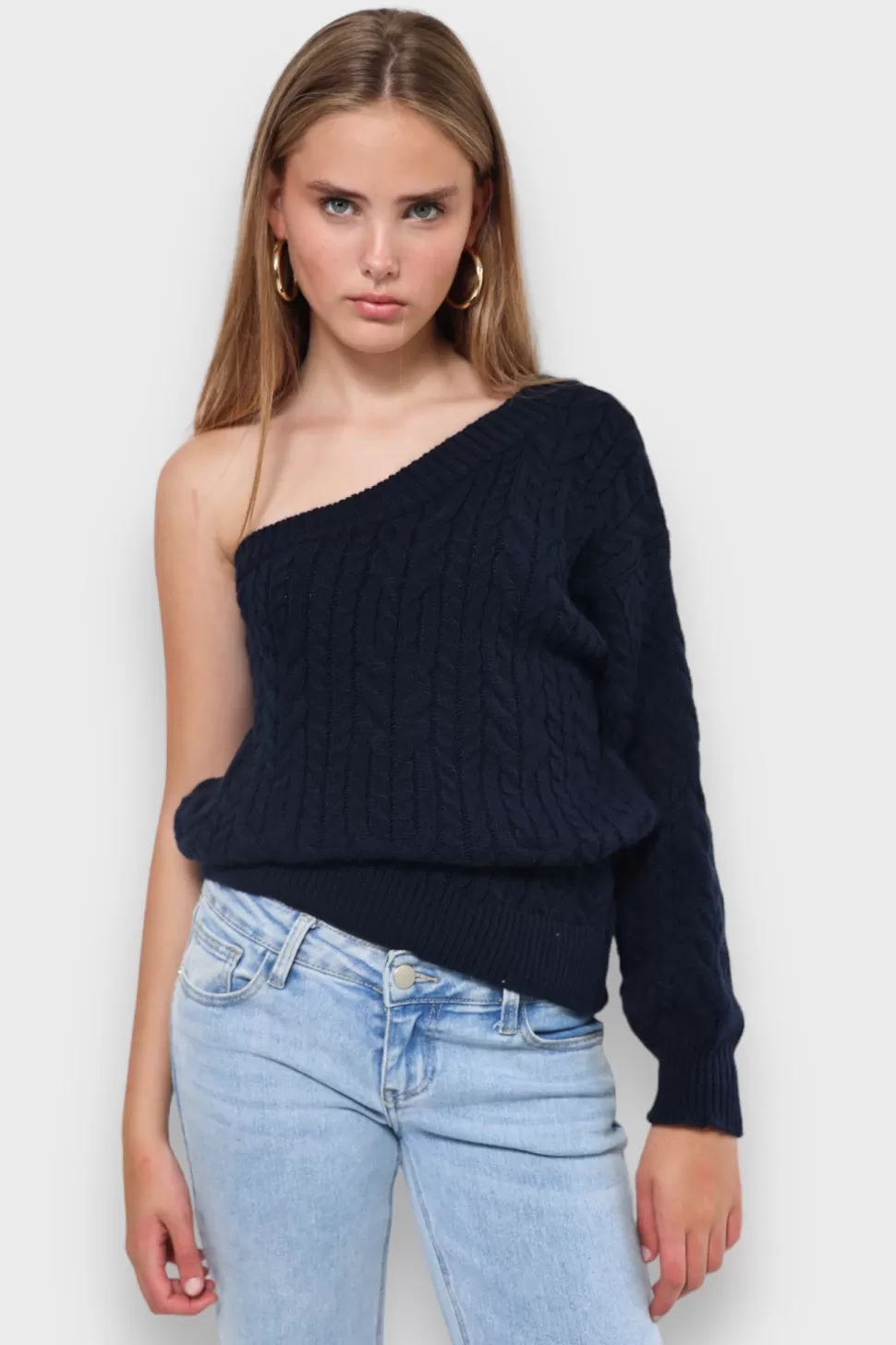 Tops^Meet Me There One Sleeve Sweater Navy