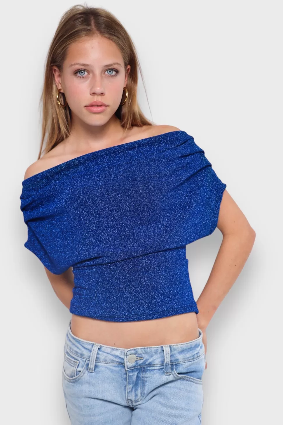 Tops^Meet Me There Shimmer Top Cobalt