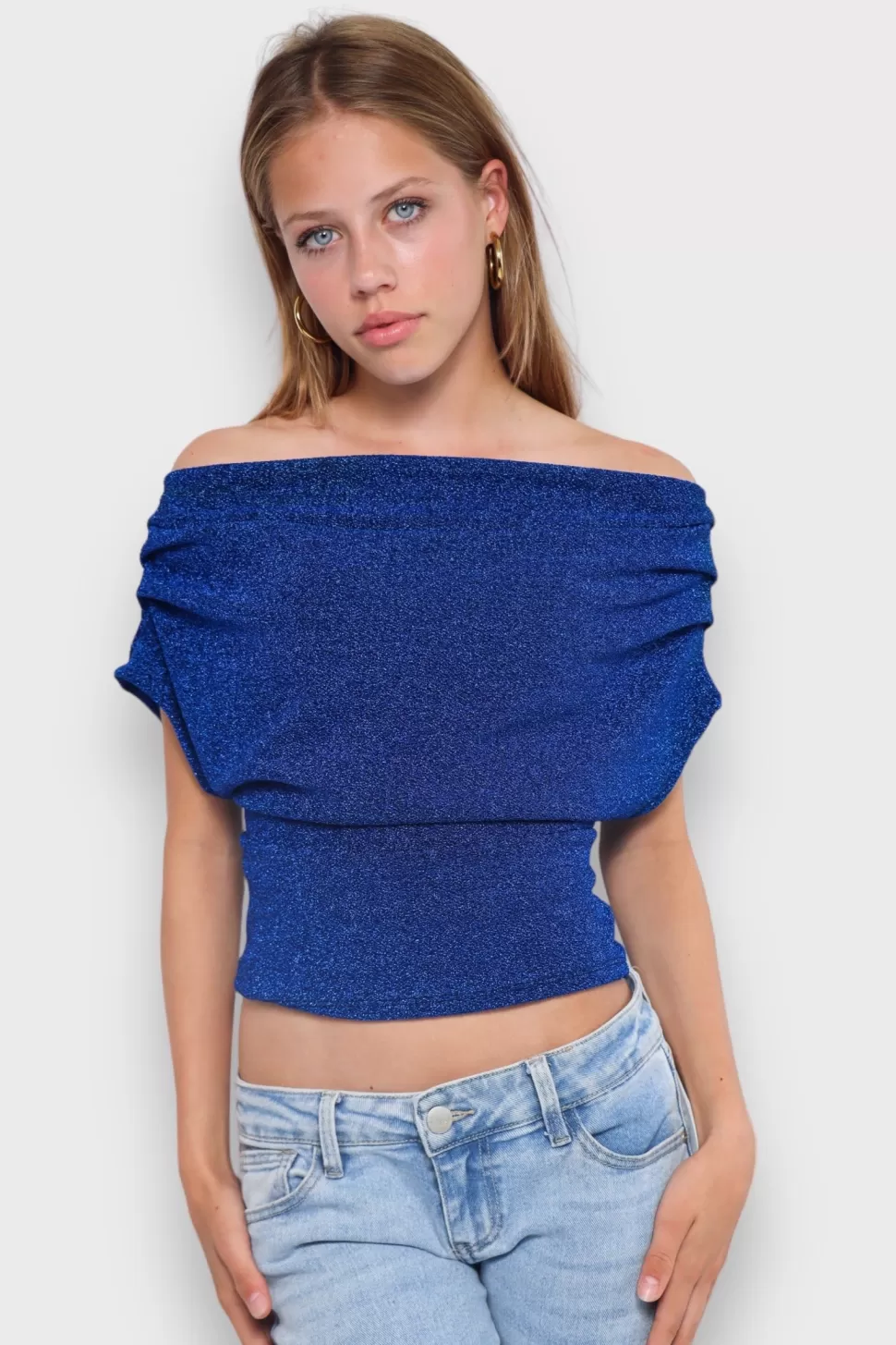 Tops^Meet Me There Shimmer Top Cobalt