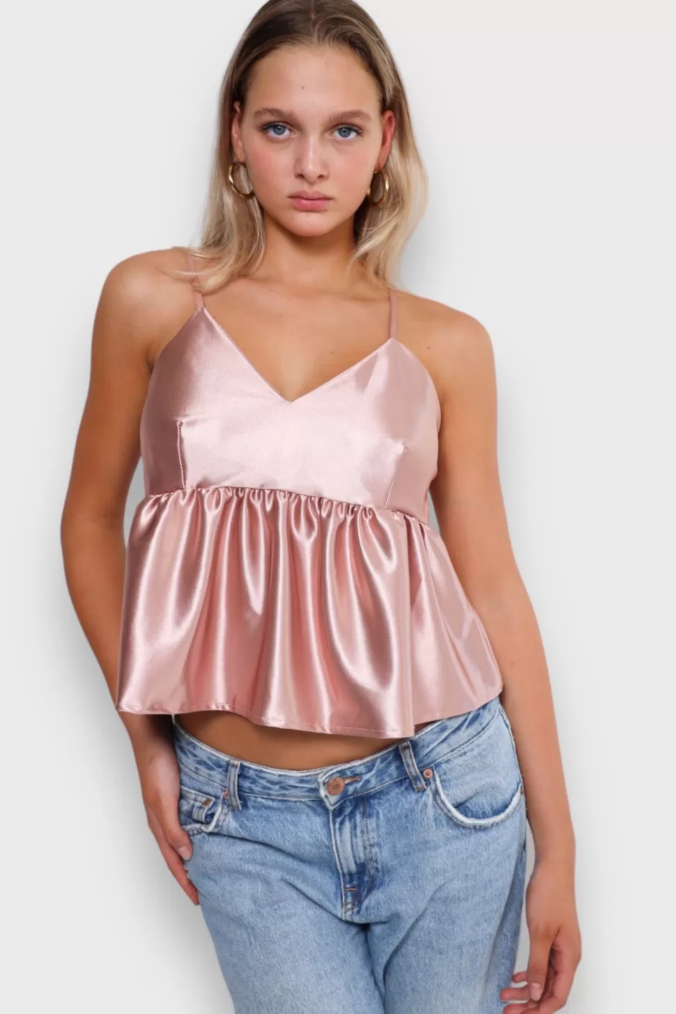 Tops^Meet Me There Silk Peplum Top Pink