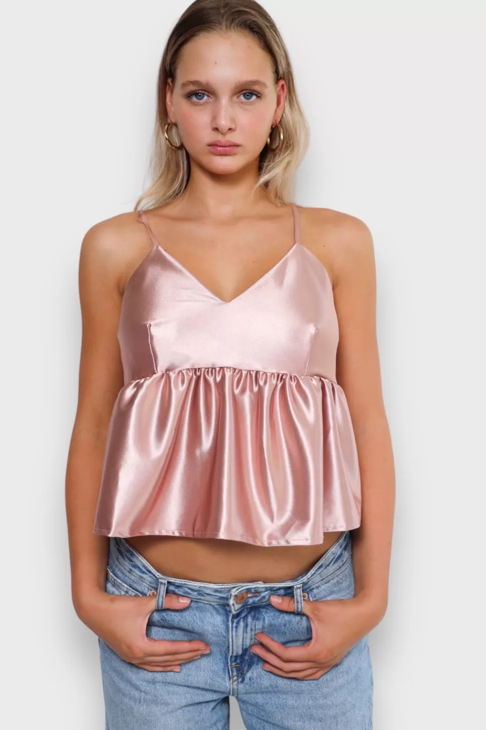 Tops^Meet Me There Silk Peplum Top Pink