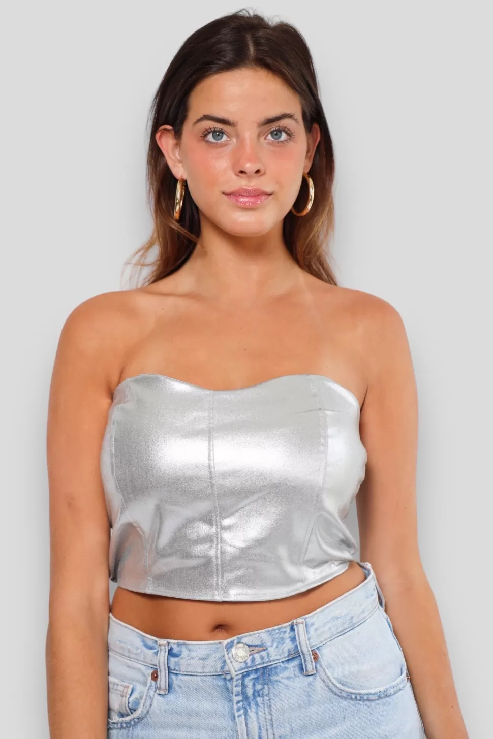 Tops^Meet Me There Silver Tube Top