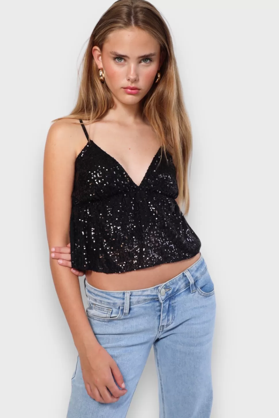 Tops^Meet Me There Sparkle Top Black