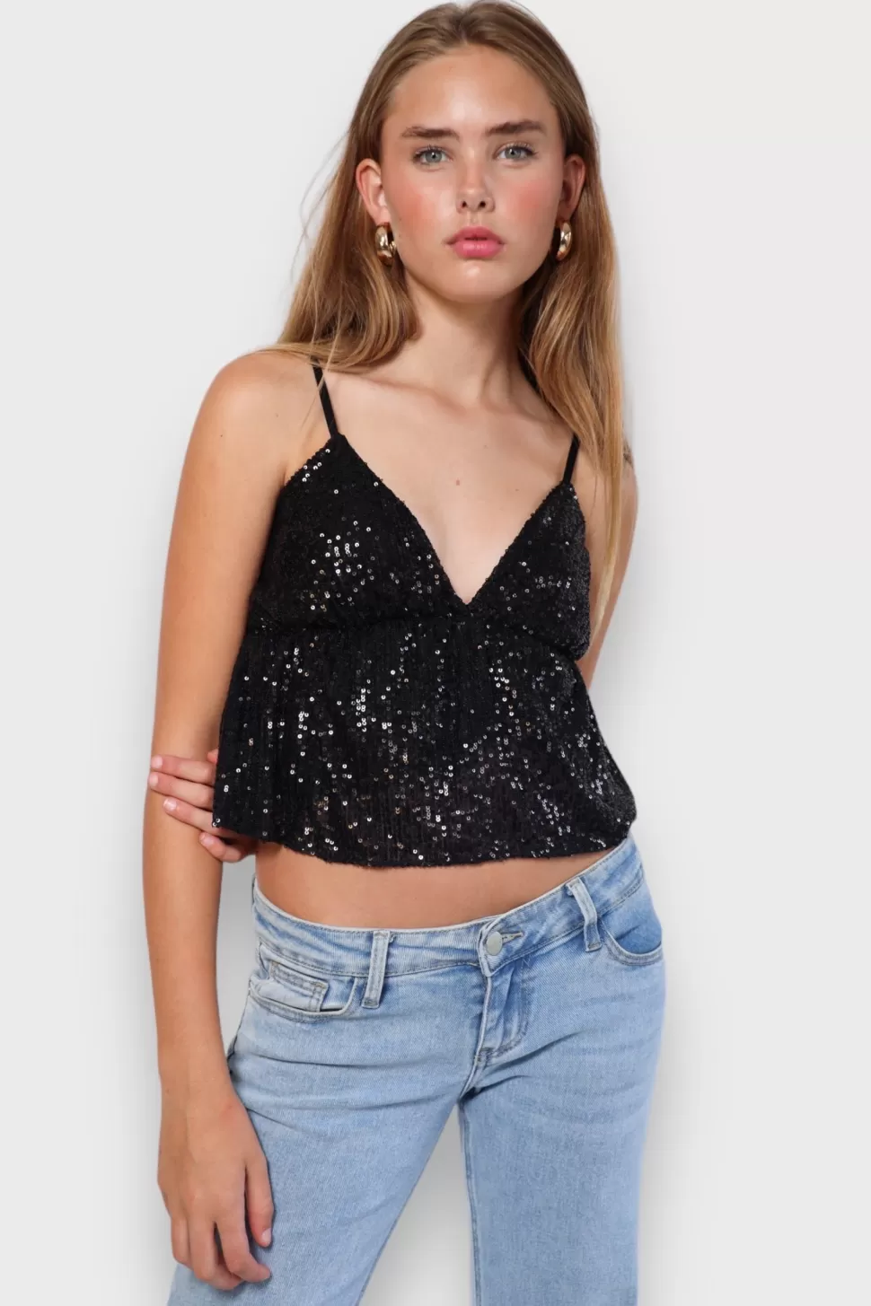 Tops^Meet Me There Sparkle Top Black