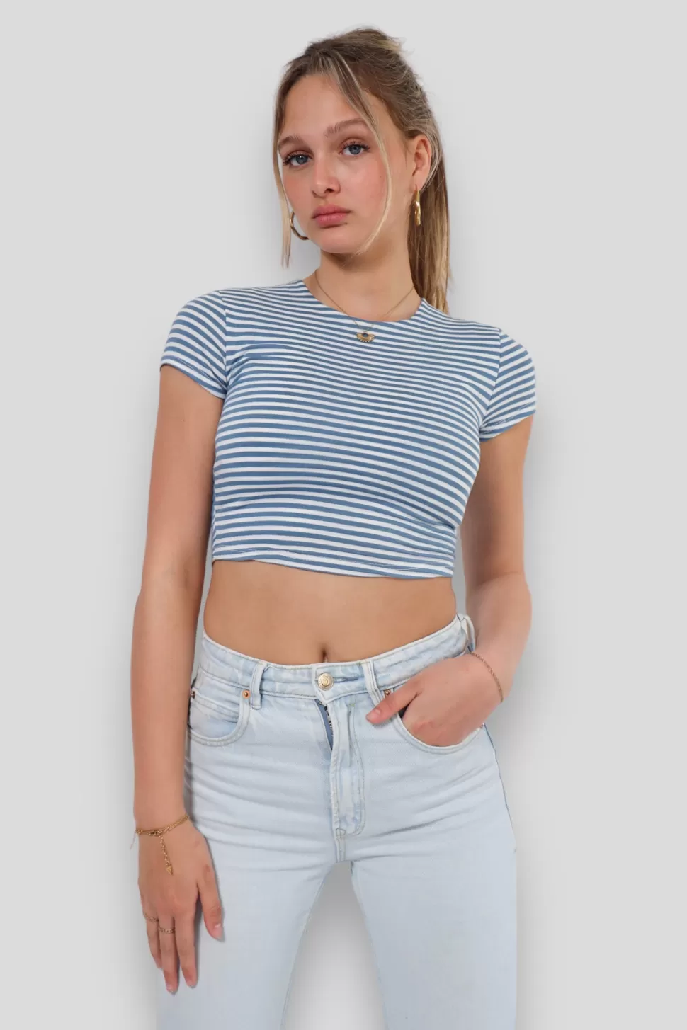 Tops^Meet Me There Striped Shirt Blue