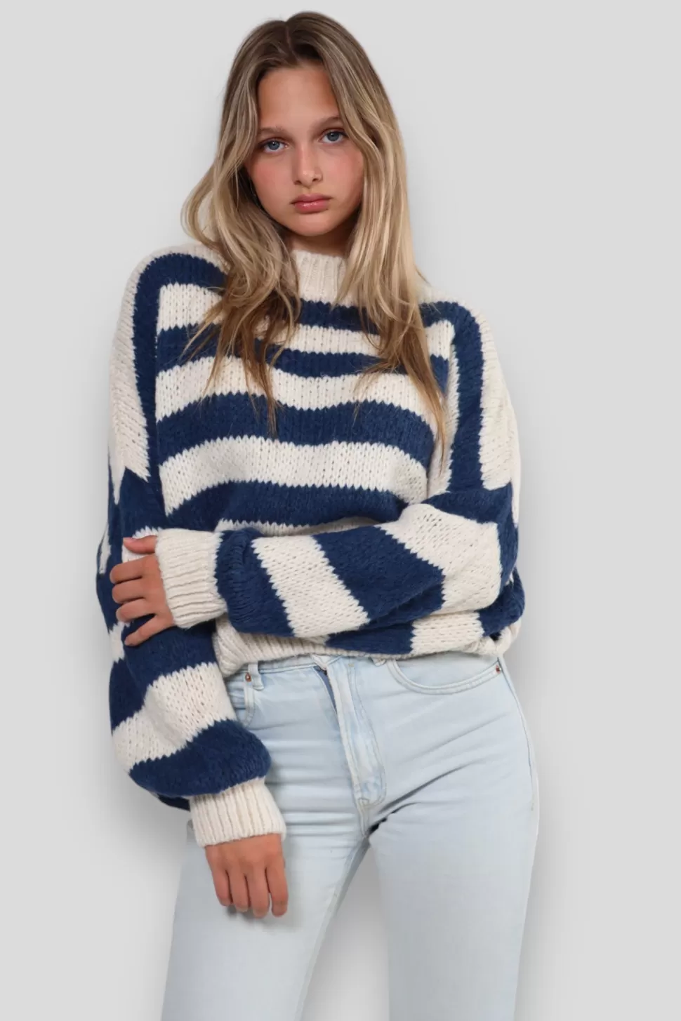 Tops^Meet Me There Striped Sweater Navy