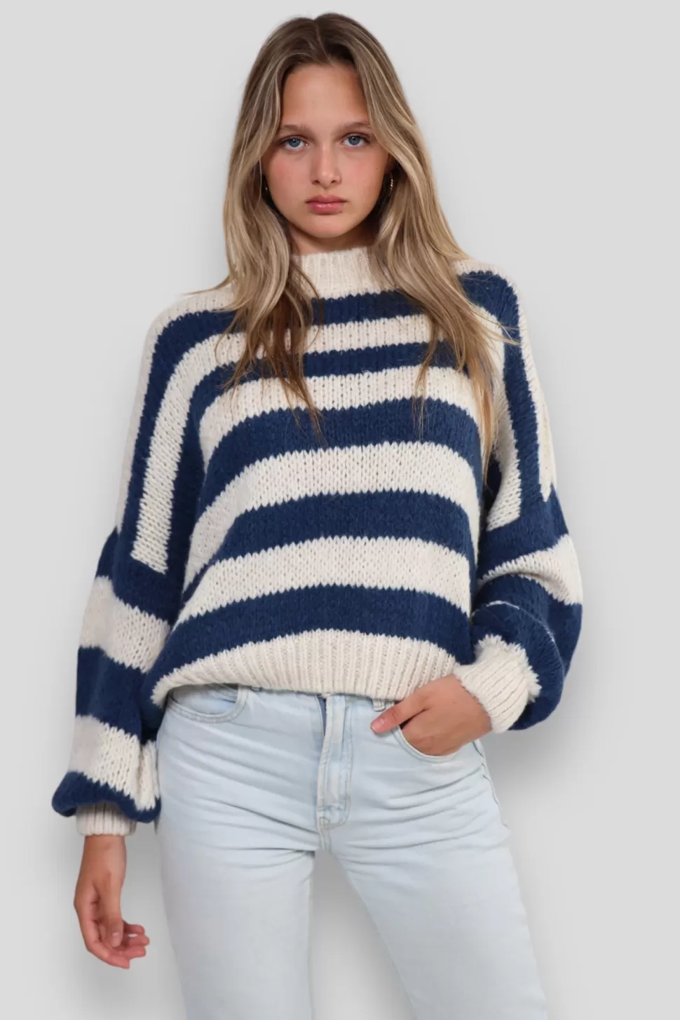 Tops^Meet Me There Striped Sweater Navy