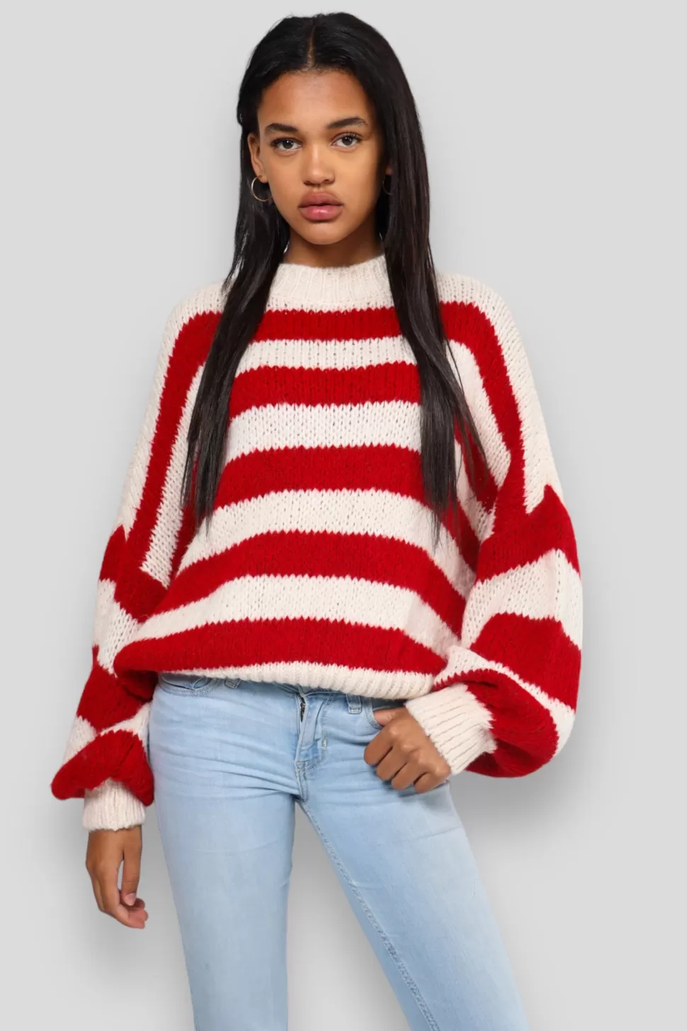 Tops^Meet Me There Striped Sweater Red