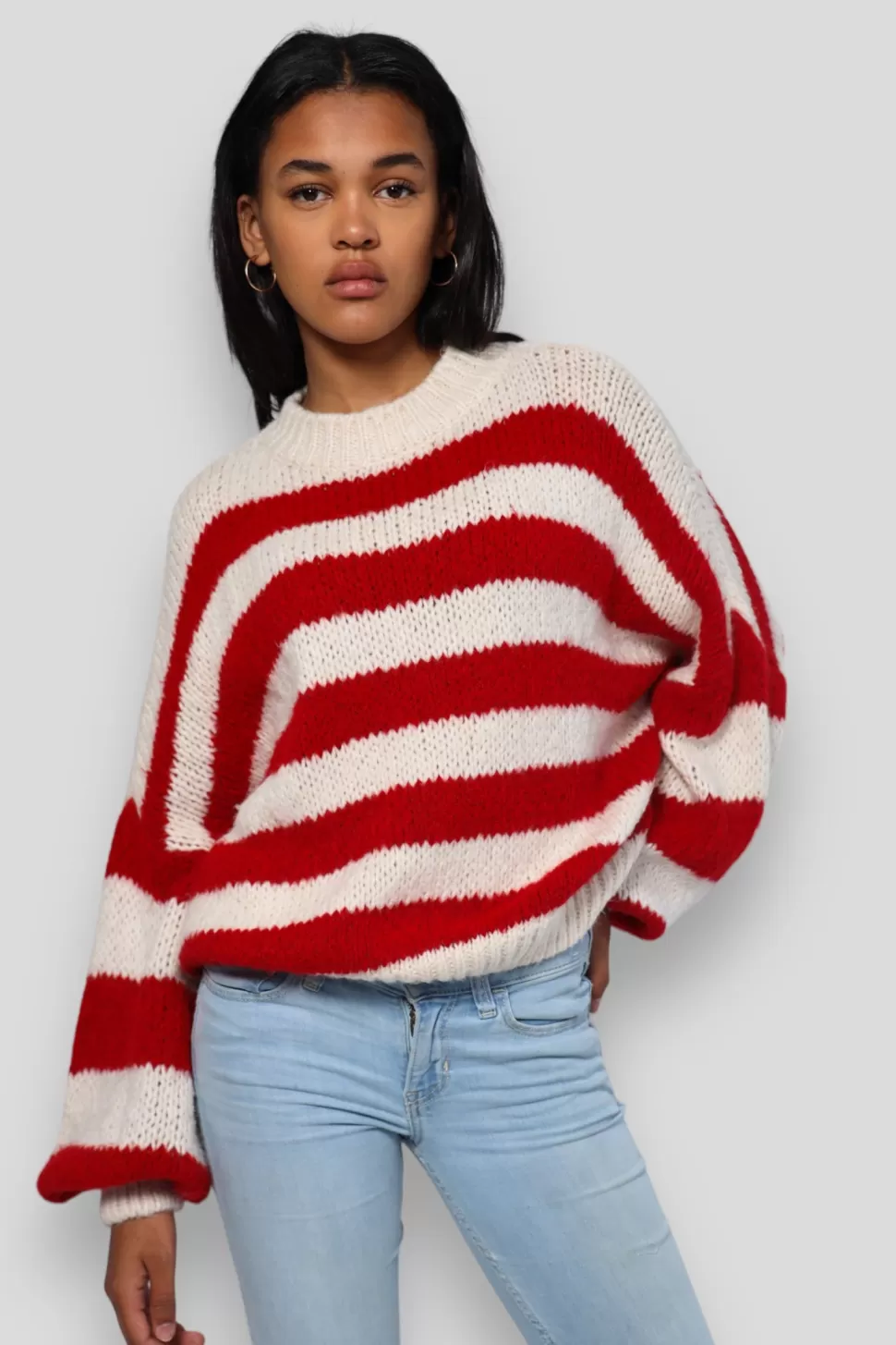 Tops^Meet Me There Striped Sweater Red