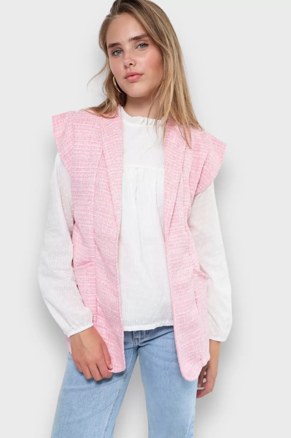 Jacks^Meet Me There Tweed Gilet Pink