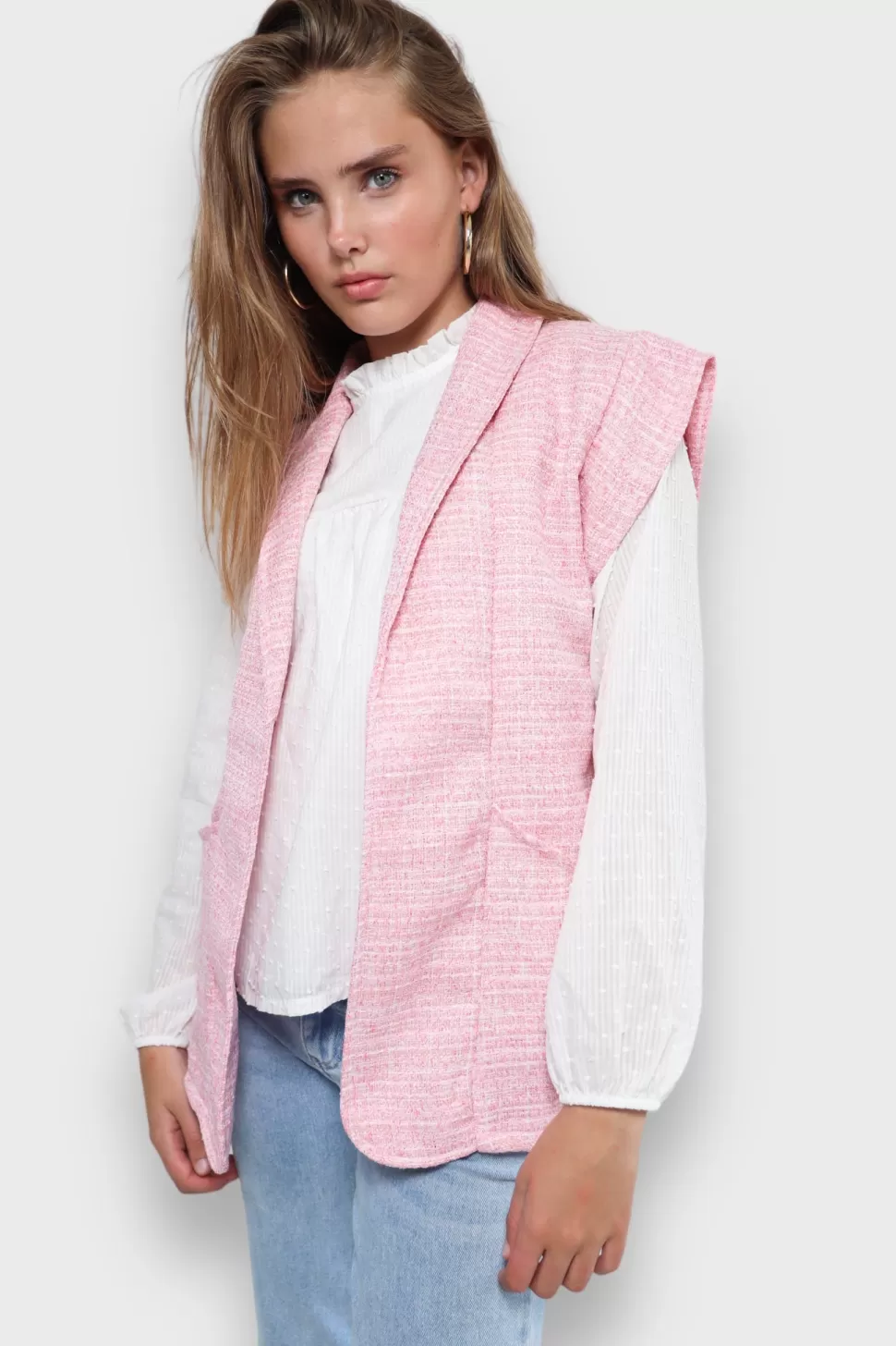 Jacks^Meet Me There Tweed Gilet Pink