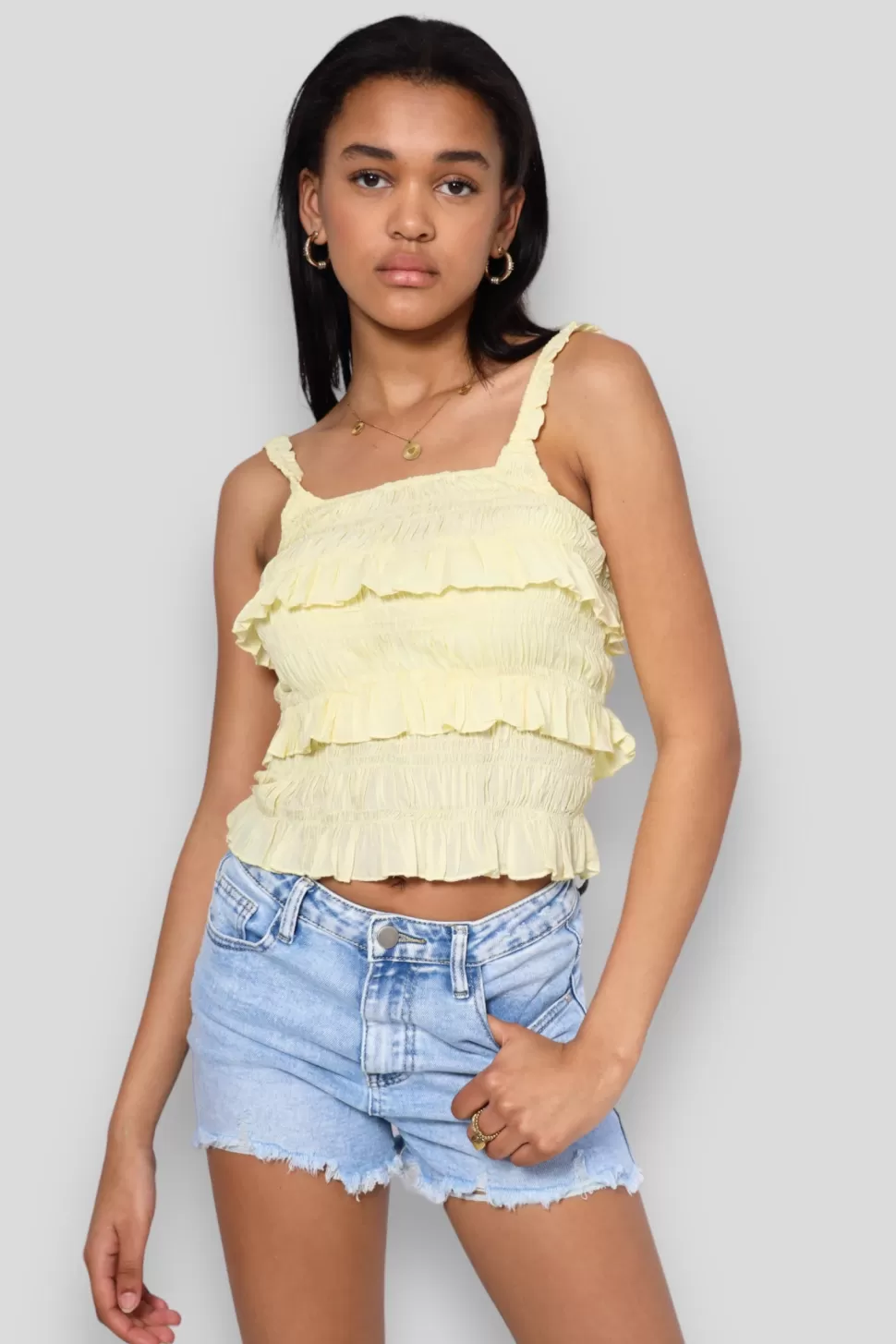 Tops^Meet Me There Yellow Ruffle Top