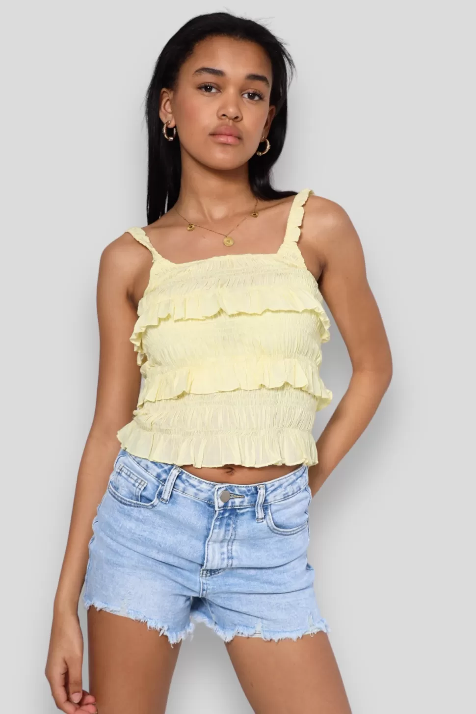 Tops^Meet Me There Yellow Ruffle Top